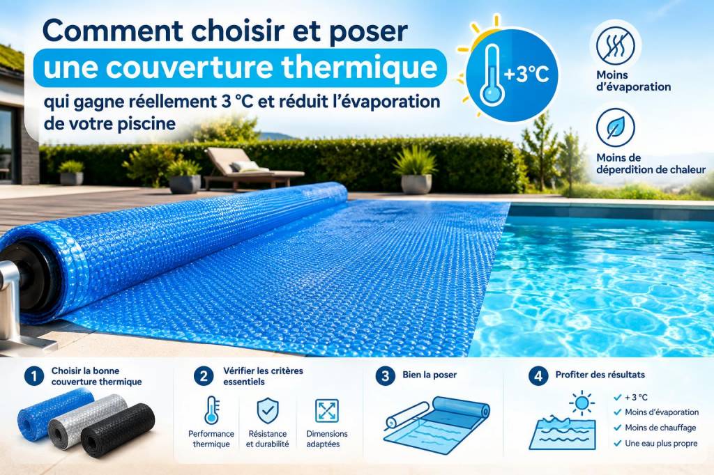 Comment choisir et poser une couverture thermique qui gagne réellement 3 °C et réduit l’évaporation de votre piscine